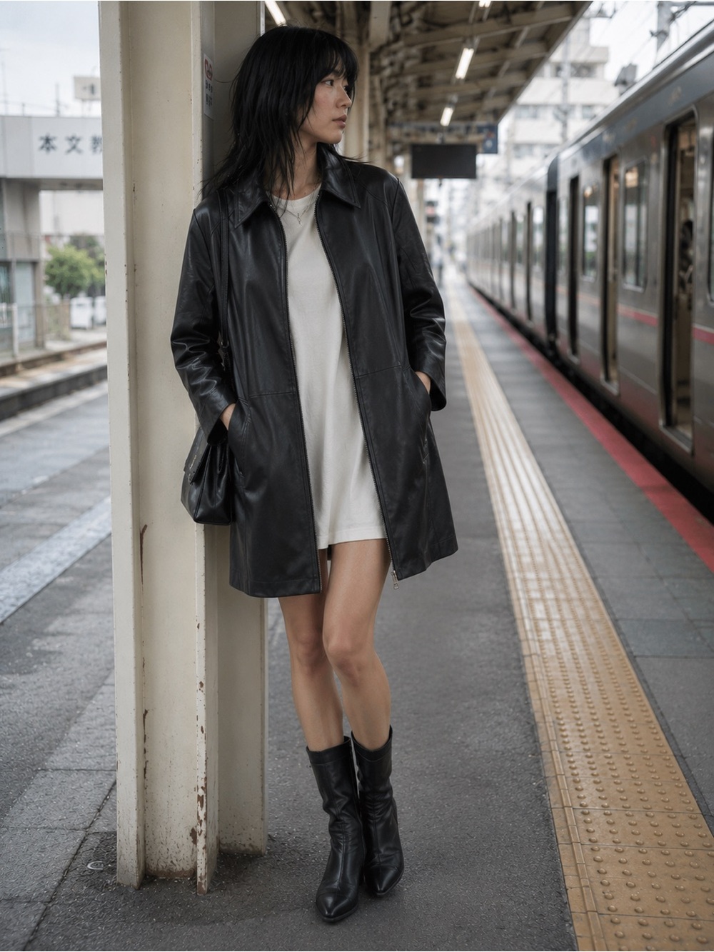 Danier Black Leather 3/4 Jacket | Timeless Tailored Zip Coat | Size XL
